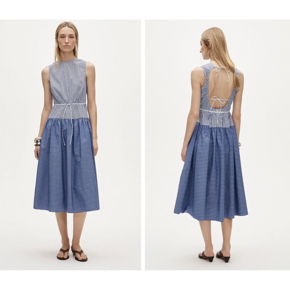 J.Crew Dresses & Skirts - J.Crew | NWT Open-Back Midi Dress in Mixed Blue Gingham Cotton | Sz T4